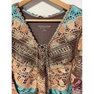 Soft Surroundings Macrame knit tunic with tassel tie XS